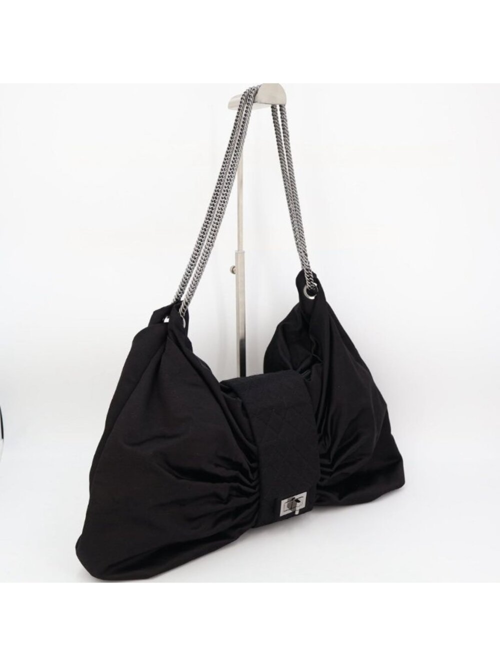Chanel 2.55 Chain Ribbon Shoulder Satin Black Handbag